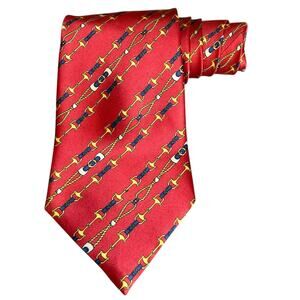Luca Franzini for Tie Rack Equestrian Horsebit Print Silk Tie Red